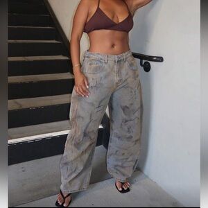 Brown Distressed Bubble Barrel Jeans